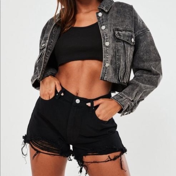 Missguided Pants - Black high waisted denim shorts Misguided